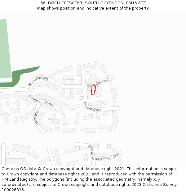 56, BIRCH CRESCENT, SOUTH OCKENDON, RM15 6TZ: Location map and indicative extent of plot