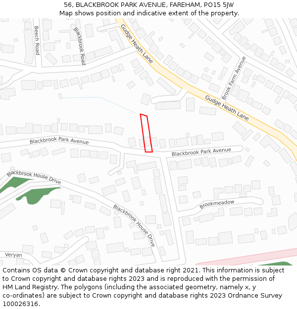 56, BLACKBROOK PARK AVENUE, FAREHAM, PO15 5JW: Location map and indicative extent of plot