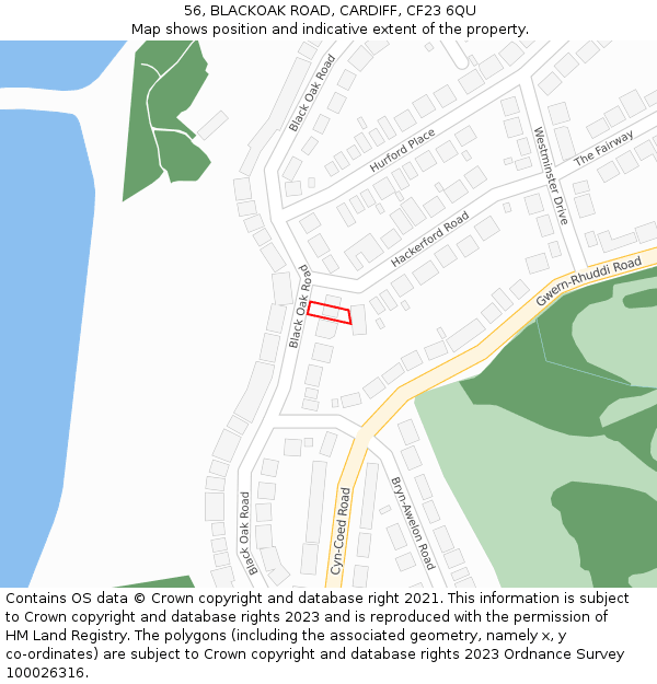 56, BLACKOAK ROAD, CARDIFF, CF23 6QU: Location map and indicative extent of plot