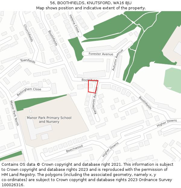 56, BOOTHFIELDS, KNUTSFORD, WA16 8JU: Location map and indicative extent of plot