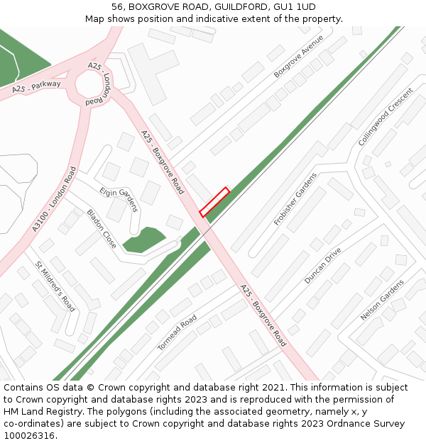 56, BOXGROVE ROAD, GUILDFORD, GU1 1UD: Location map and indicative extent of plot