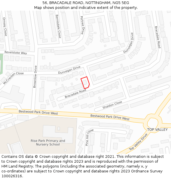 56, BRACADALE ROAD, NOTTINGHAM, NG5 5EG: Location map and indicative extent of plot