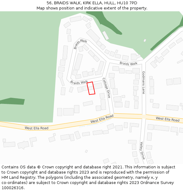 56, BRAIDS WALK, KIRK ELLA, HULL, HU10 7PD: Location map and indicative extent of plot