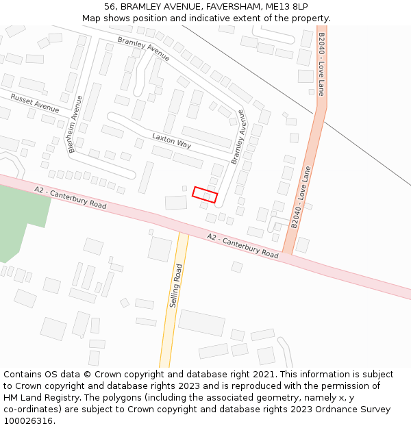 56, BRAMLEY AVENUE, FAVERSHAM, ME13 8LP: Location map and indicative extent of plot