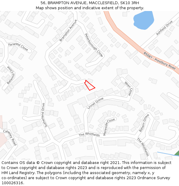 56, BRAMPTON AVENUE, MACCLESFIELD, SK10 3RH: Location map and indicative extent of plot