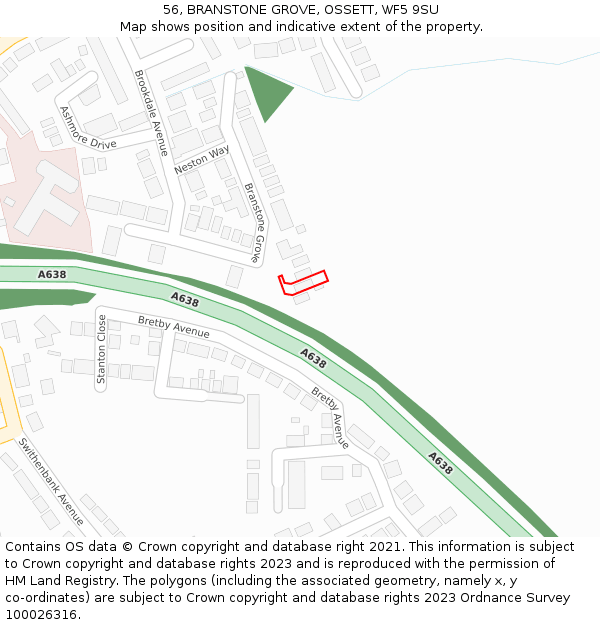 56, BRANSTONE GROVE, OSSETT, WF5 9SU: Location map and indicative extent of plot