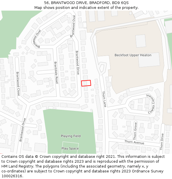 56, BRANTWOOD DRIVE, BRADFORD, BD9 6QS: Location map and indicative extent of plot