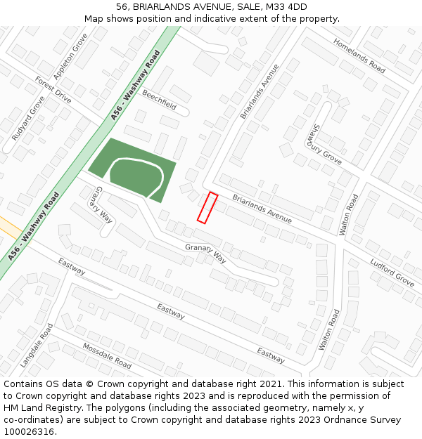 56, BRIARLANDS AVENUE, SALE, M33 4DD: Location map and indicative extent of plot