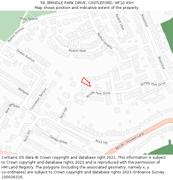 56, BRINDLE PARK DRIVE, CASTLEFORD, WF10 4SH: Location map and indicative extent of plot