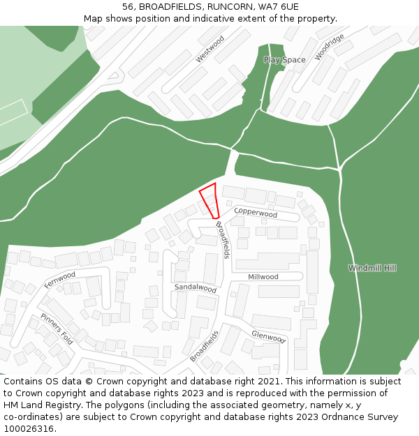 56, BROADFIELDS, RUNCORN, WA7 6UE: Location map and indicative extent of plot