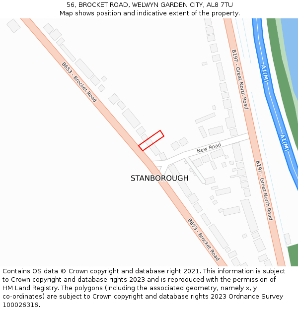 56, BROCKET ROAD, WELWYN GARDEN CITY, AL8 7TU: Location map and indicative extent of plot
