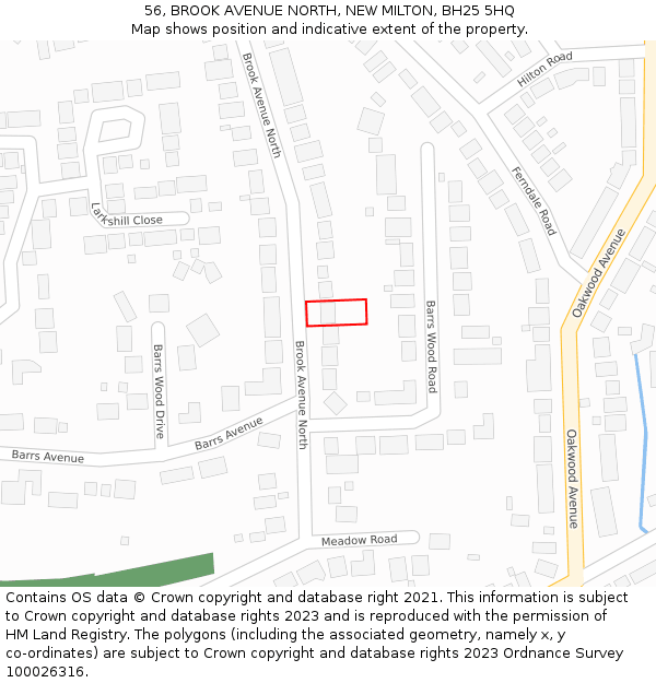 56, BROOK AVENUE NORTH, NEW MILTON, BH25 5HQ: Location map and indicative extent of plot