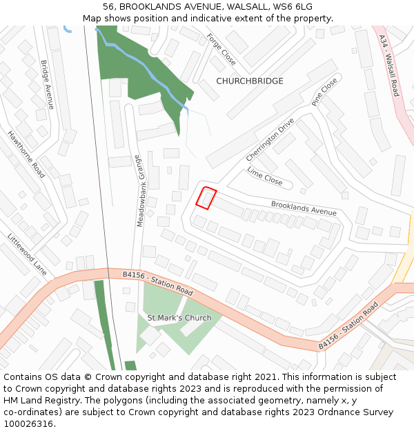 56, BROOKLANDS AVENUE, WALSALL, WS6 6LG: Location map and indicative extent of plot