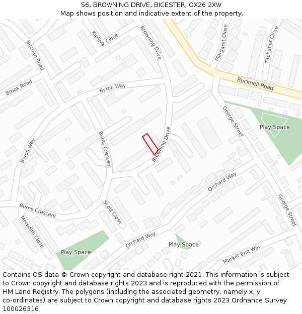 56, BROWNING DRIVE, BICESTER, OX26 2XW: Location map and indicative extent of plot