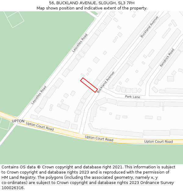 56, BUCKLAND AVENUE, SLOUGH, SL3 7PH: Location map and indicative extent of plot