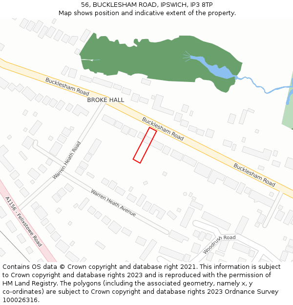 56, BUCKLESHAM ROAD, IPSWICH, IP3 8TP: Location map and indicative extent of plot