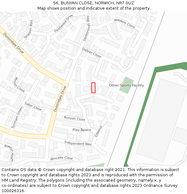 56, BUNYAN CLOSE, NORWICH, NR7 0UZ: Location map and indicative extent of plot