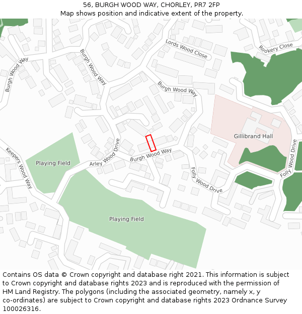 56, BURGH WOOD WAY, CHORLEY, PR7 2FP: Location map and indicative extent of plot