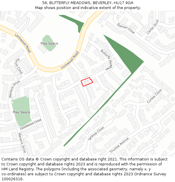 56, BUTTERFLY MEADOWS, BEVERLEY, HU17 9GA: Location map and indicative extent of plot