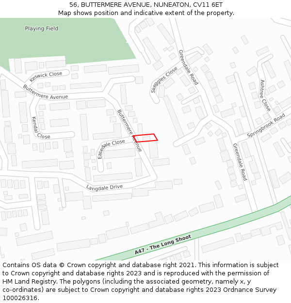 56, BUTTERMERE AVENUE, NUNEATON, CV11 6ET: Location map and indicative extent of plot