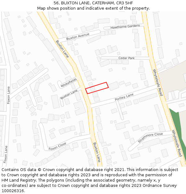 56, BUXTON LANE, CATERHAM, CR3 5HF: Location map and indicative extent of plot