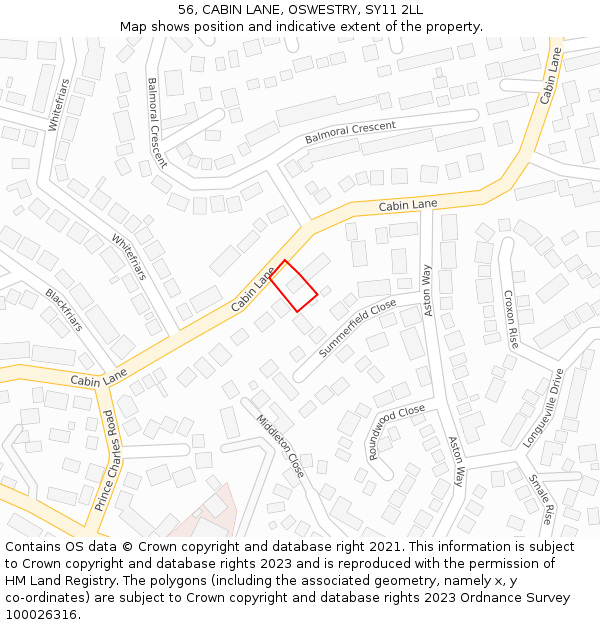 56, CABIN LANE, OSWESTRY, SY11 2LL: Location map and indicative extent of plot