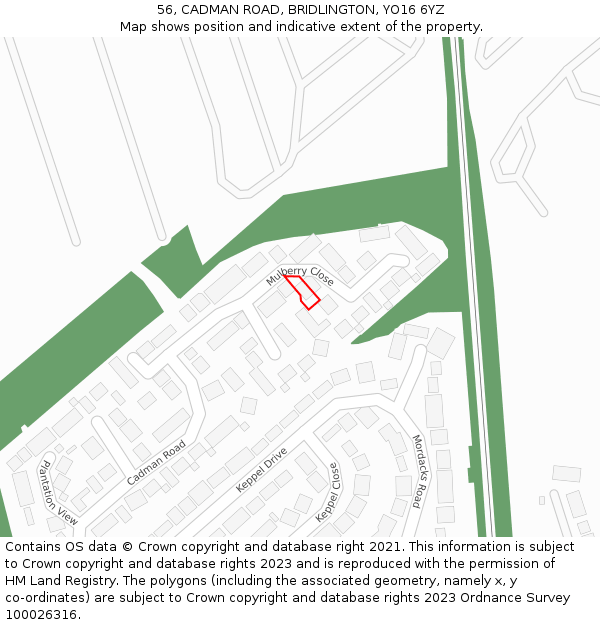 56, CADMAN ROAD, BRIDLINGTON, YO16 6YZ: Location map and indicative extent of plot