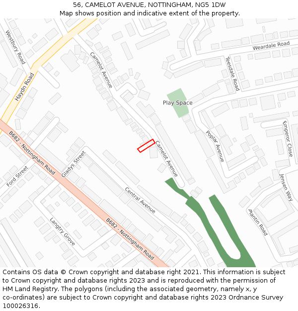 56, CAMELOT AVENUE, NOTTINGHAM, NG5 1DW: Location map and indicative extent of plot