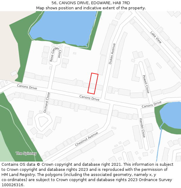 56, CANONS DRIVE, EDGWARE, HA8 7RD: Location map and indicative extent of plot