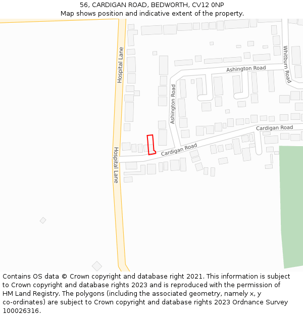 56, CARDIGAN ROAD, BEDWORTH, CV12 0NP: Location map and indicative extent of plot