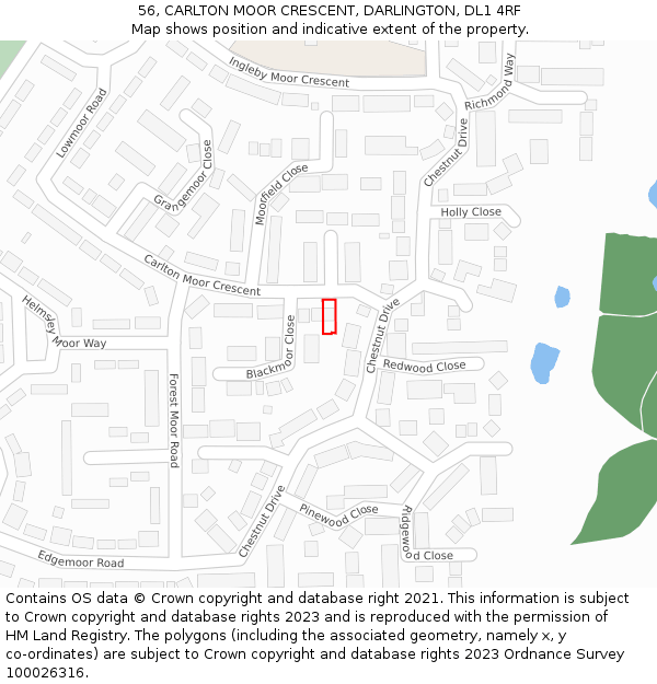 56, CARLTON MOOR CRESCENT, DARLINGTON, DL1 4RF: Location map and indicative extent of plot