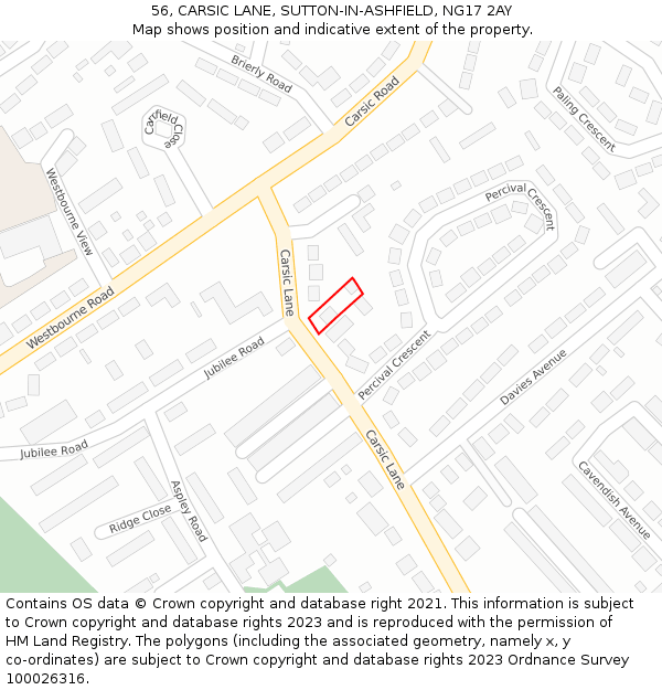 56, CARSIC LANE, SUTTON-IN-ASHFIELD, NG17 2AY: Location map and indicative extent of plot