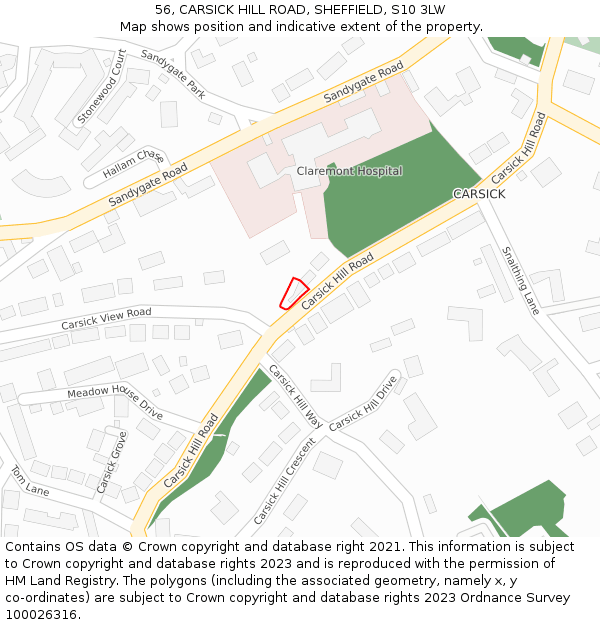 56, CARSICK HILL ROAD, SHEFFIELD, S10 3LW: Location map and indicative extent of plot
