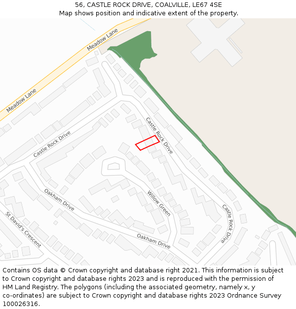 56, CASTLE ROCK DRIVE, COALVILLE, LE67 4SE: Location map and indicative extent of plot