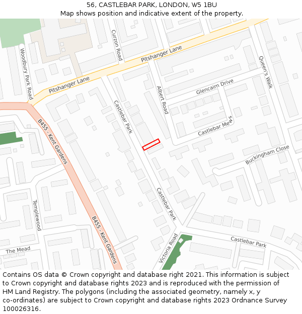56, CASTLEBAR PARK, LONDON, W5 1BU: Location map and indicative extent of plot