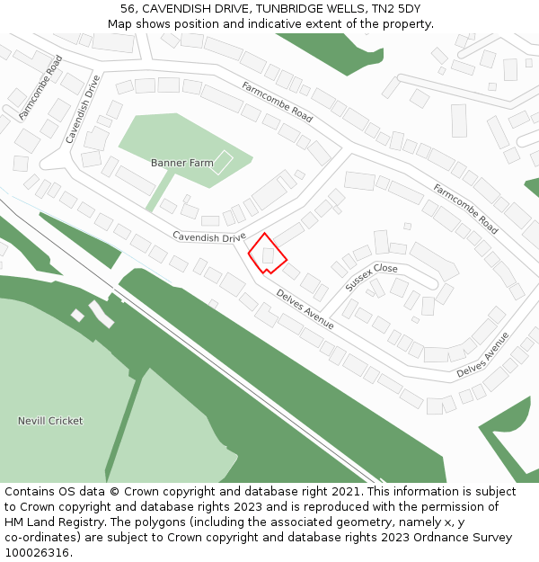 56, CAVENDISH DRIVE, TUNBRIDGE WELLS, TN2 5DY: Location map and indicative extent of plot