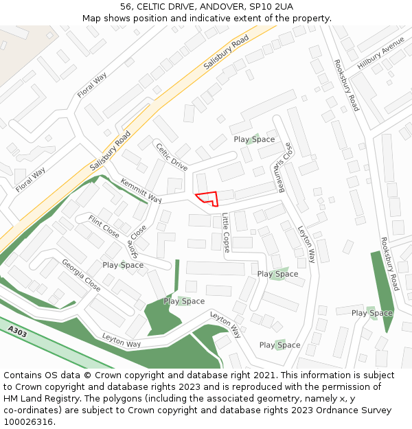 56, CELTIC DRIVE, ANDOVER, SP10 2UA: Location map and indicative extent of plot