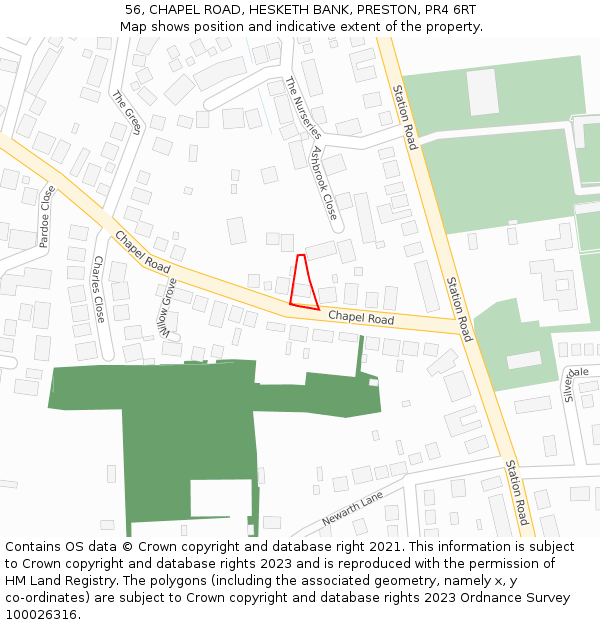 56, CHAPEL ROAD, HESKETH BANK, PRESTON, PR4 6RT: Location map and indicative extent of plot