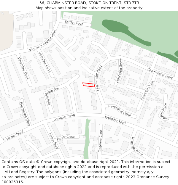56, CHARMINSTER ROAD, STOKE-ON-TRENT, ST3 7TB: Location map and indicative extent of plot