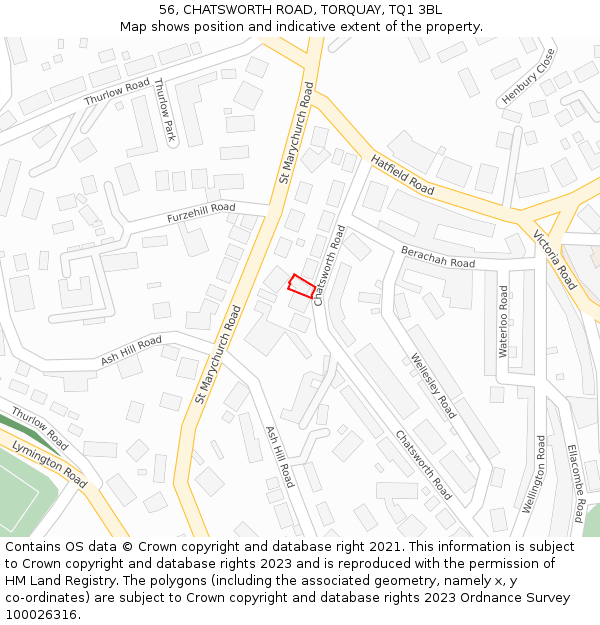 56, CHATSWORTH ROAD, TORQUAY, TQ1 3BL: Location map and indicative extent of plot