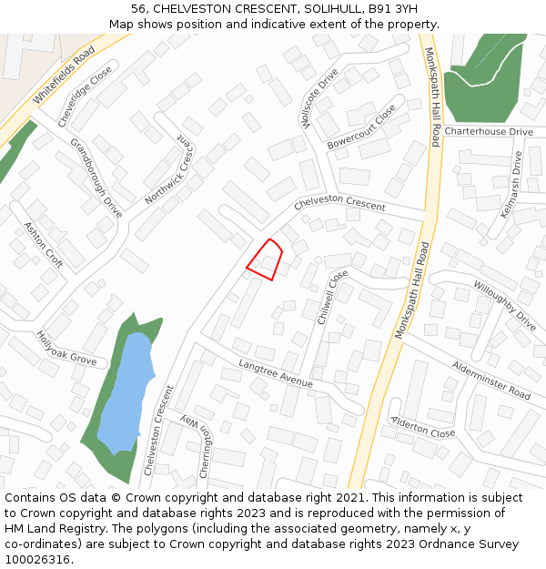 56, CHELVESTON CRESCENT, SOLIHULL, B91 3YH: Location map and indicative extent of plot