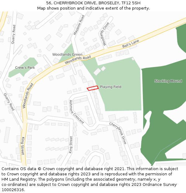 56, CHERRYBROOK DRIVE, BROSELEY, TF12 5SH: Location map and indicative extent of plot