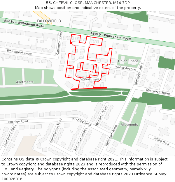 56, CHERVIL CLOSE, MANCHESTER, M14 7DP: Location map and indicative extent of plot