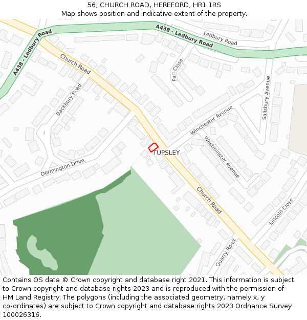 56, CHURCH ROAD, HEREFORD, HR1 1RS: Location map and indicative extent of plot