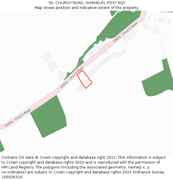 56, CHURCH ROAD, SHANKLIN, PO37 6QY: Location map and indicative extent of plot