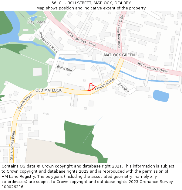 56, CHURCH STREET, MATLOCK, DE4 3BY: Location map and indicative extent of plot