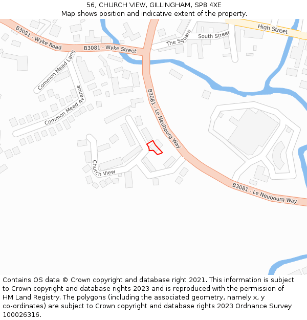 56, CHURCH VIEW, GILLINGHAM, SP8 4XE: Location map and indicative extent of plot