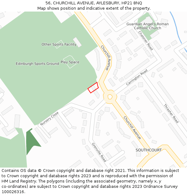56, CHURCHILL AVENUE, AYLESBURY, HP21 8NQ: Location map and indicative extent of plot