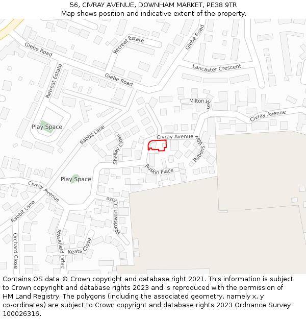 56, CIVRAY AVENUE, DOWNHAM MARKET, PE38 9TR: Location map and indicative extent of plot