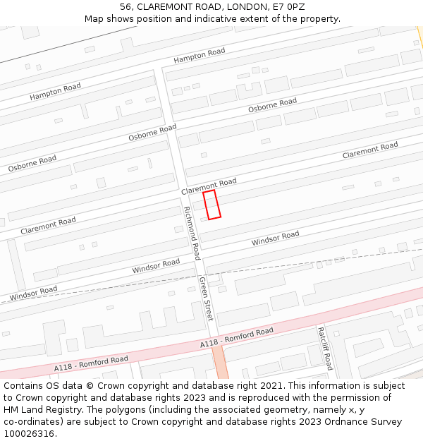 56, CLAREMONT ROAD, LONDON, E7 0PZ: Location map and indicative extent of plot